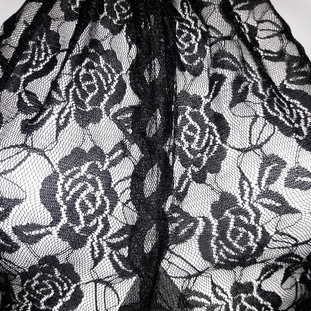 Sheer Black Rose Lace Mesh Stretch Halter Bodysuit - Picture 3 of 6